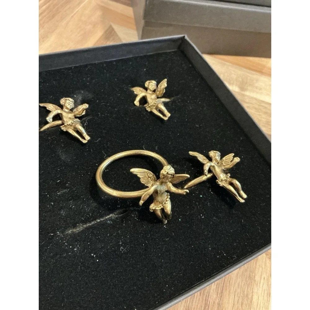 Vintage Gold Tone Cherub Napkin Ring Holders Set‎ Of 4 In Box - Metal?